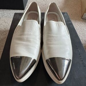 Miu Miu White and Silver Platform Shoes